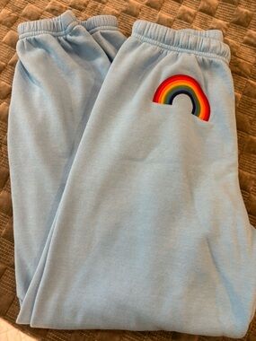 Aviator Nation Light Blue Womens Joggers with Rainbow Patch